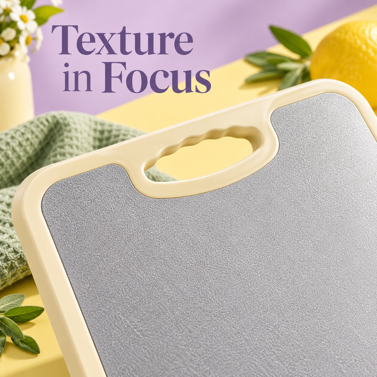 Dual-Sided Cutting Board with Textured Silver & Marble-Look Faces and Easy-Carry Handle — detail 02