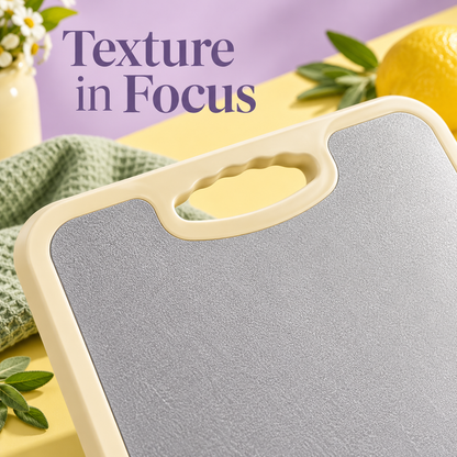 Dual-Sided Cutting Board with Textured Silver & Marble-Look Faces and Easy-Carry Handle — detail 02