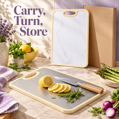 Dual-Sided Cutting Board with Textured Silver & Marble-Look Faces and Easy-Carry Handle — detail 04