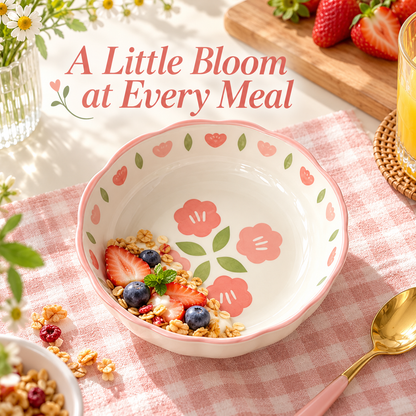 Pink Blossom Rice Bowl with Scalloped Rim & Floral Interior for Cheerful Everyday Dining — A Little Bloom at Every Meal