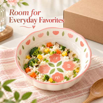 Pink Blossom Rice Bowl with Scalloped Rim & Floral Interior for Cheerful Everyday Dining — Room for Everyday Favorites
