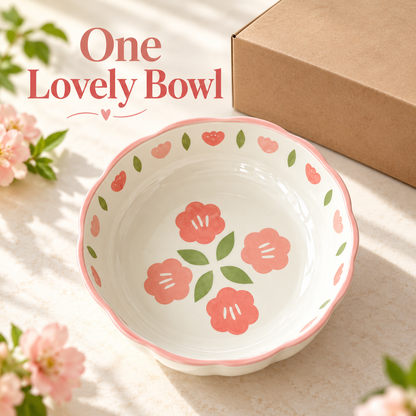 Pink Blossom Rice Bowl with Scalloped Rim & Floral Interior for Cheerful Everyday Dining — One Lovely Bowl