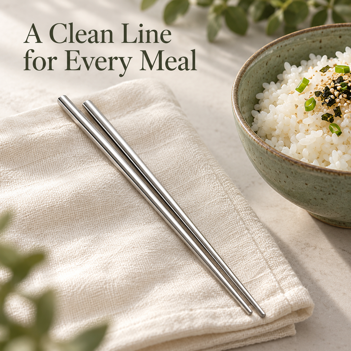 Polished Silver-Finish Chopstick Pair with Slim Tapered Tips for Everyday Dining — A Clean Line for Every Meal