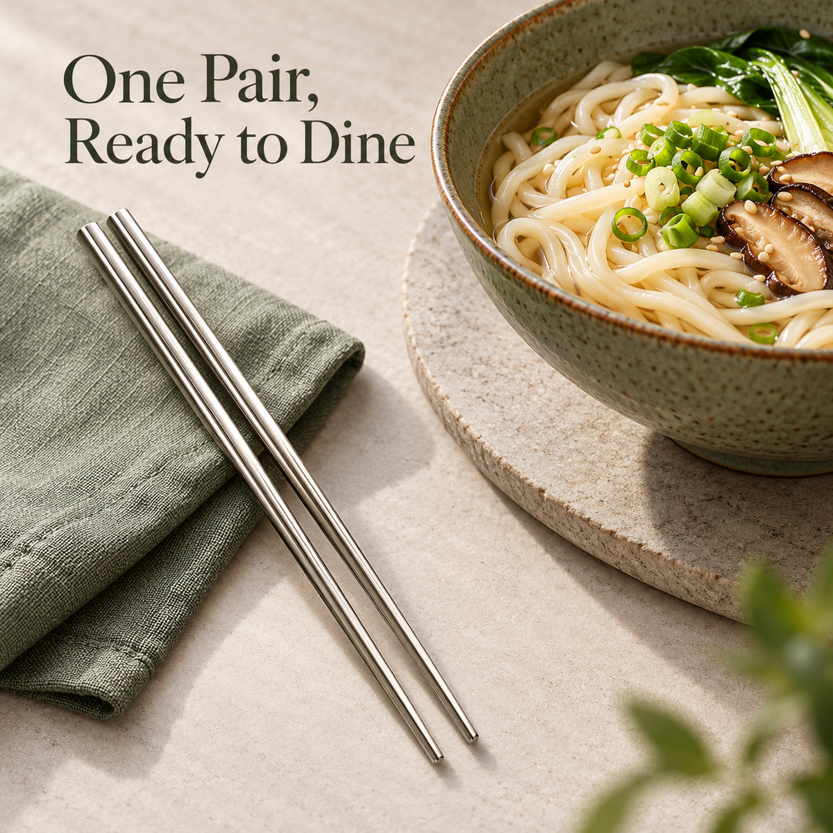 Polished Silver-Finish Chopstick Pair with Slim Tapered Tips for Everyday Dining — One Pair, Ready to Dine