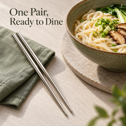 Polished Silver-Finish Chopstick Pair with Slim Tapered Tips for Everyday Dining — One Pair, Ready to Dine