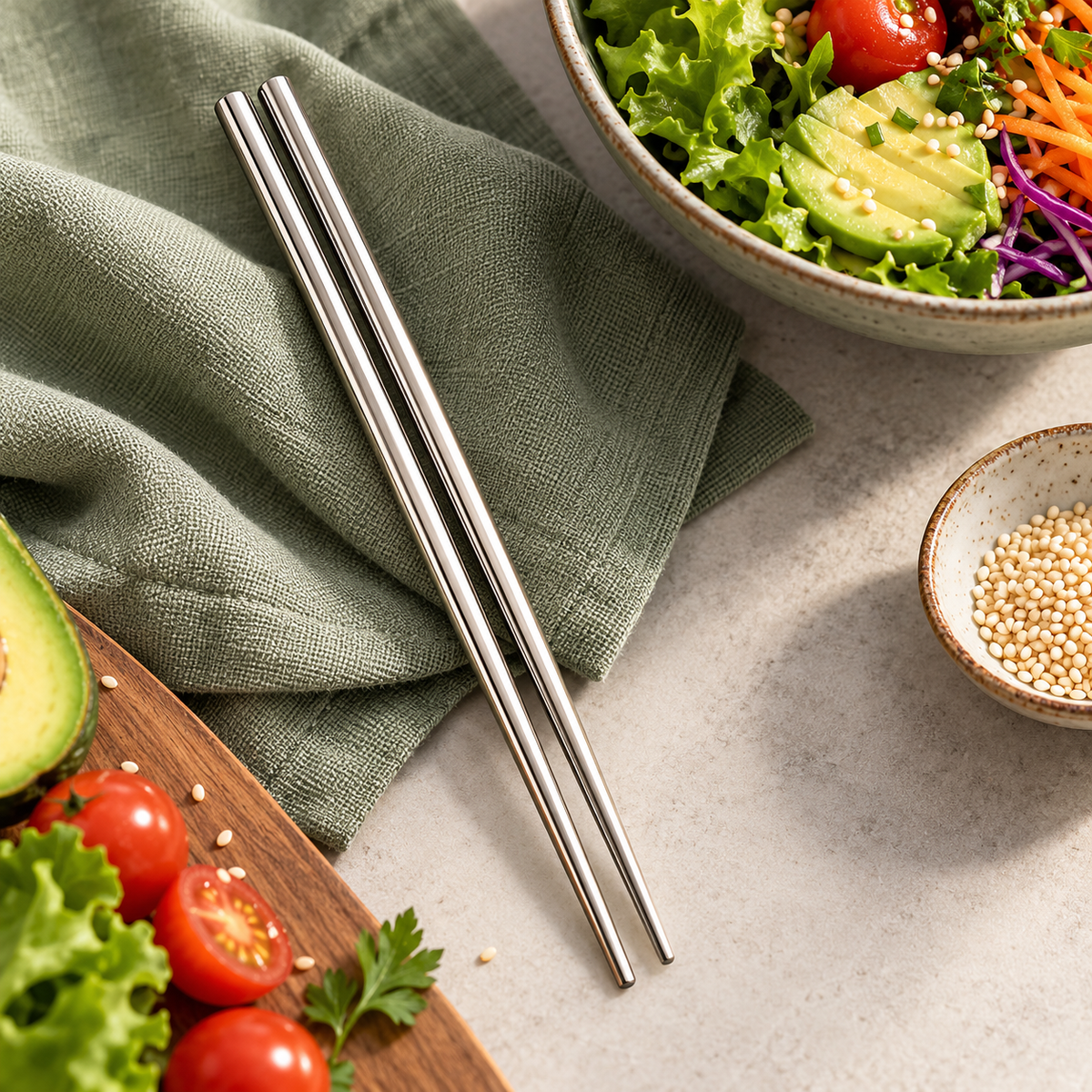 Polished Silver-Finish Chopstick Pair with Slim Tapered Tips for Everyday Dining — main 02