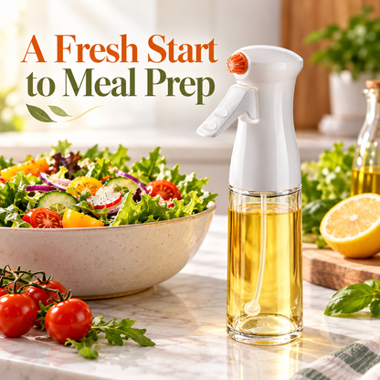 Clear Cooking Oil Spray Bottle with White Trigger Head & Orange Nozzle for Everyday Meal Prep — A Fresh Start to Meal Prep