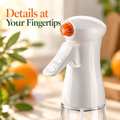 Clear Cooking Oil Spray Bottle with White Trigger Head & Orange Nozzle for Everyday Meal Prep — Details at Your Fingertips