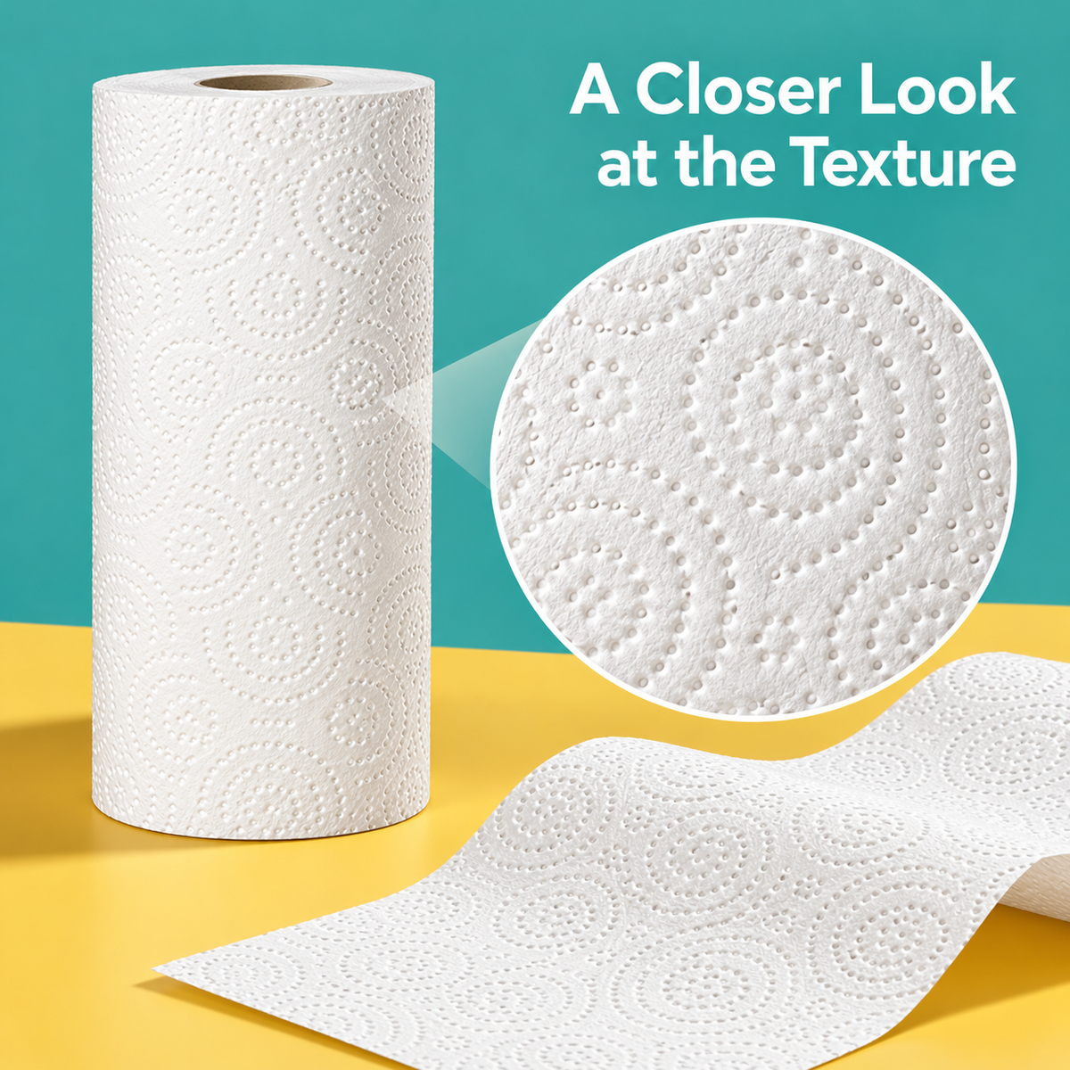 White Embossed Kitchen Paper Towel Roll with Decorative Swirl Texture for Everyday Cleanup — A Closer Look at the Texture