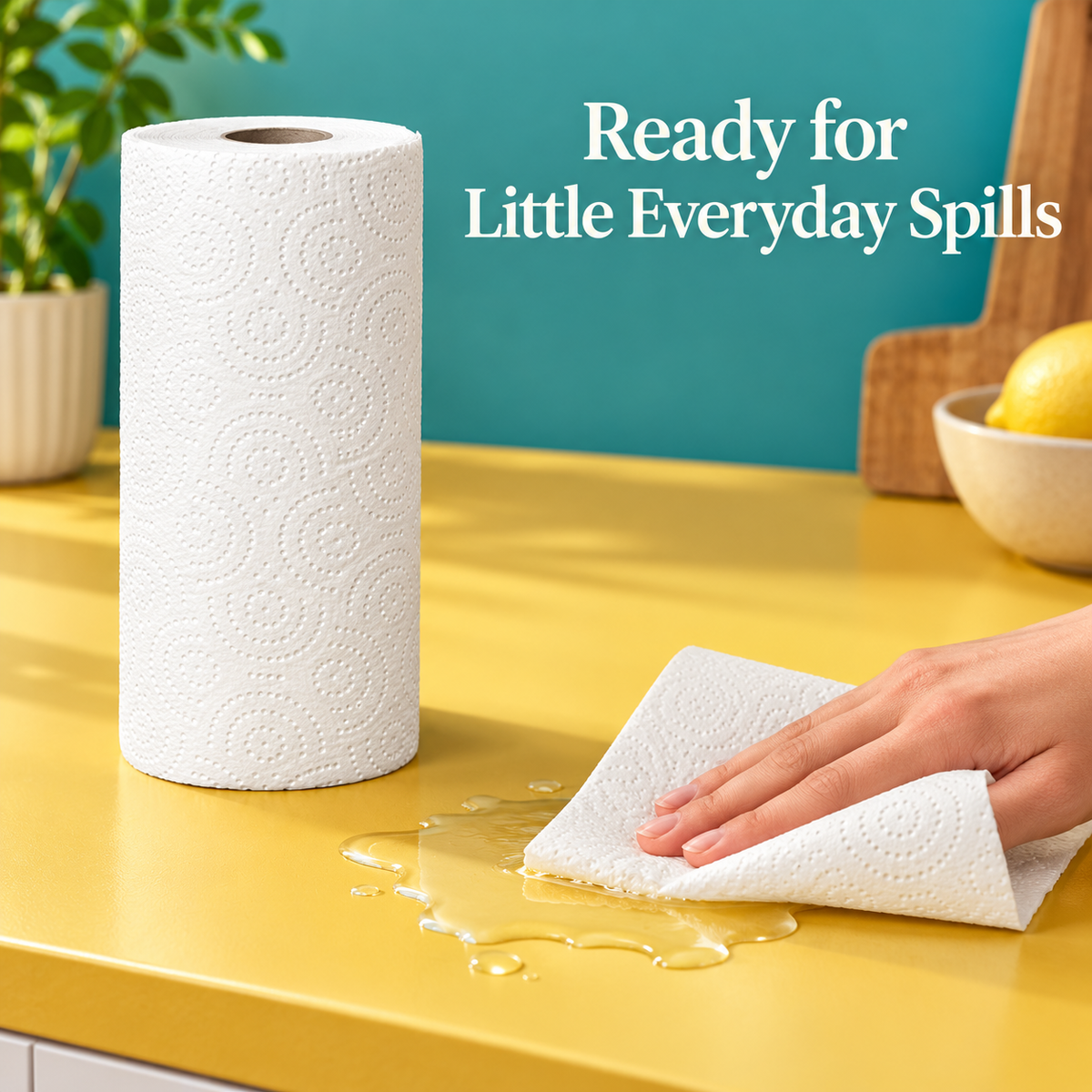 White Embossed Kitchen Paper Towel Roll with Decorative Swirl Texture for Everyday Cleanup — Ready for Little Everyday Spills