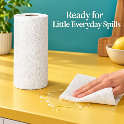 White Embossed Kitchen Paper Towel Roll with Decorative Swirl Texture for Everyday Cleanup — Ready for Little Everyday Spills