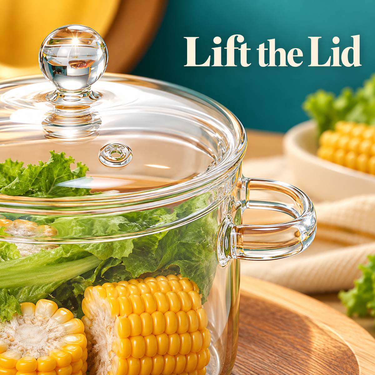 Clear Glass Soup Pot with Matching Lid & Twin Handles for Beautiful Everyday Meals — detail 02