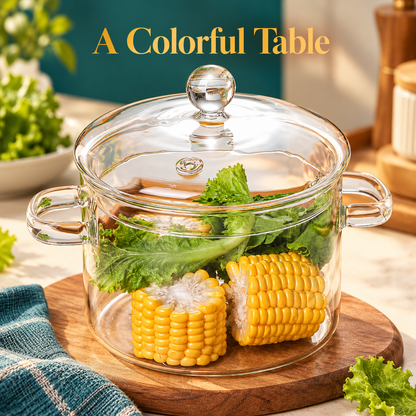 Clear Glass Soup Pot with Matching Lid & Twin Handles for Beautiful Everyday Meals — detail 04