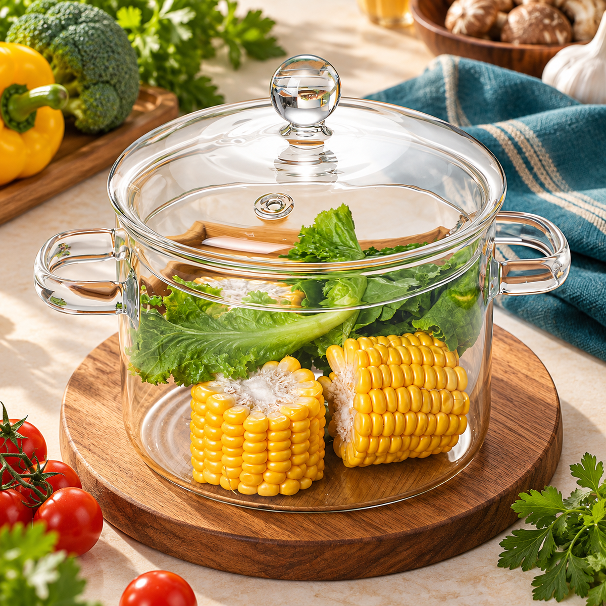 Clear Glass Soup Pot with Matching Lid & Twin Handles for Beautiful Everyday Meals — main 02