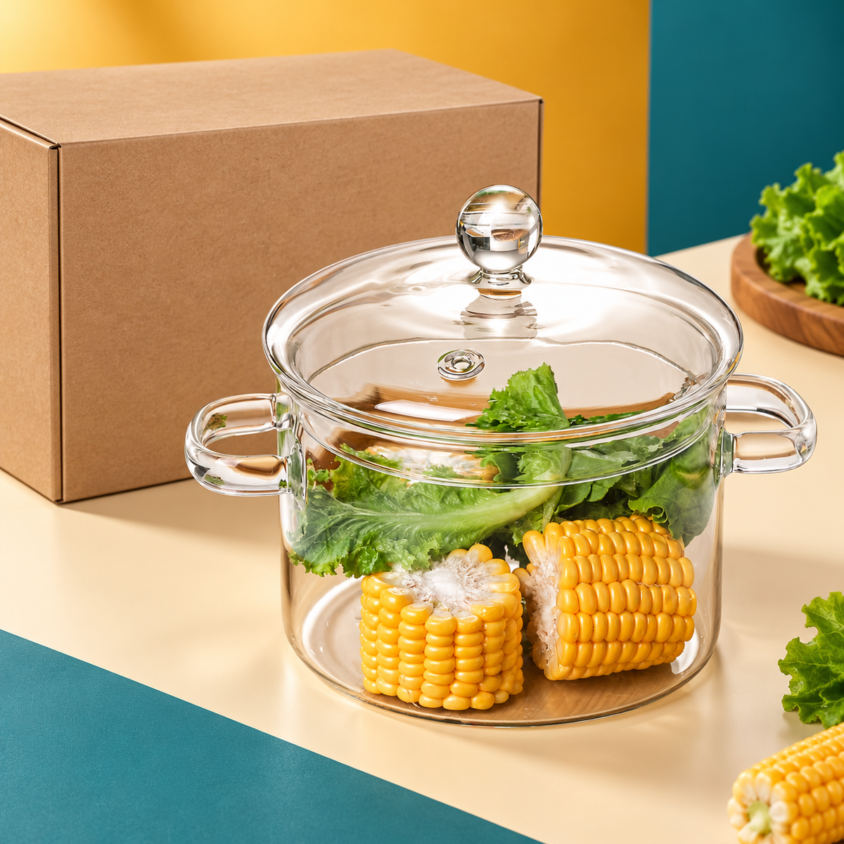 Clear Glass Soup Pot with Matching Lid & Twin Handles for Beautiful Everyday Meals — main 03