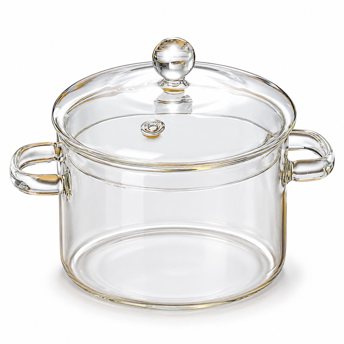Clear Glass Soup Pot with Matching Lid & Twin Handles for Beautiful Everyday Meals — white background