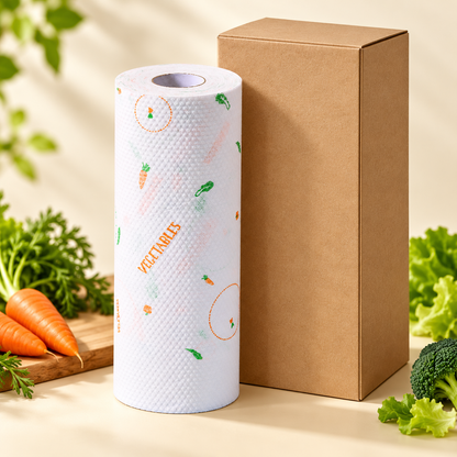 Vegetable-Print Disposable Kitchen Cleaning Cloth Roll with Textured White Sheets — main 03